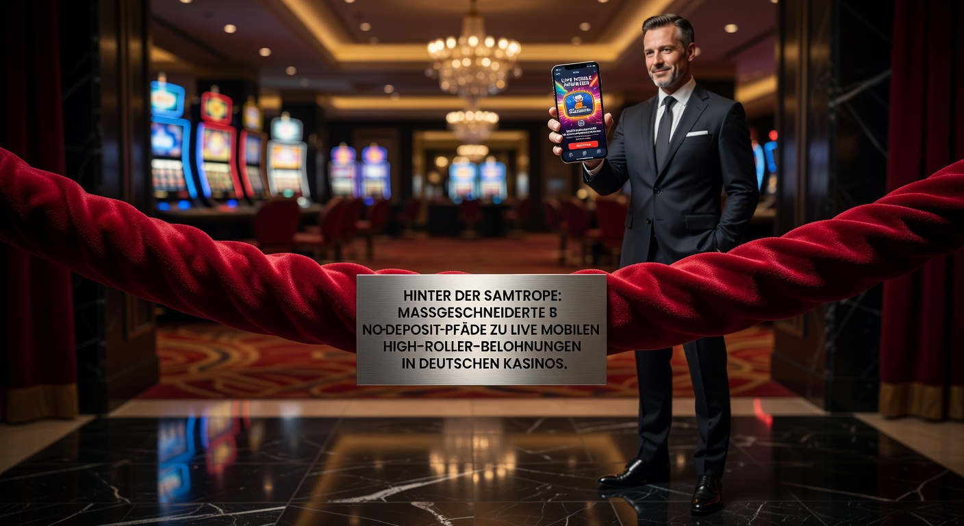 Exklusiver VIP-Bereich mit Samtvorhang in einem modernen Online-Casino, beleuchtet von Spots und umgeben von High-Roller-Symbolen