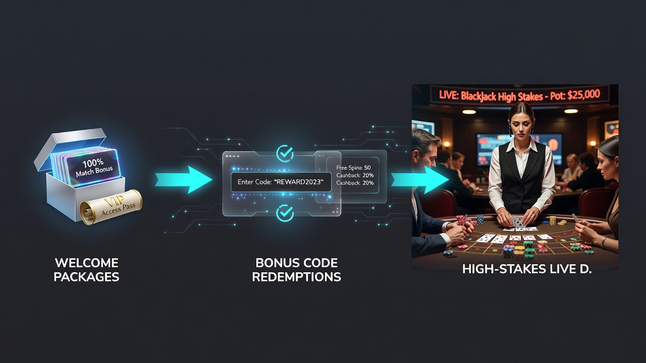 Mobile Schnittstelle mit Bonuscode-Einlösung und Live-Dealer-High-Stakes-Bereich