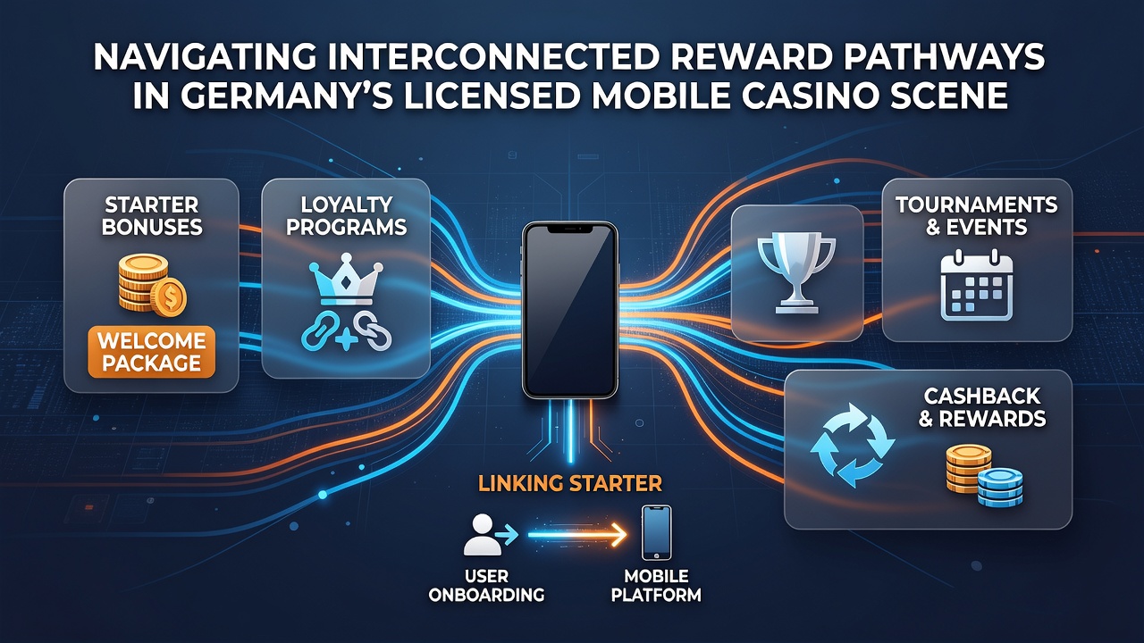 Mobile Casino-Benutzeroberfläche mit verknüpften Bonus- und Live-Dealer-Optionen