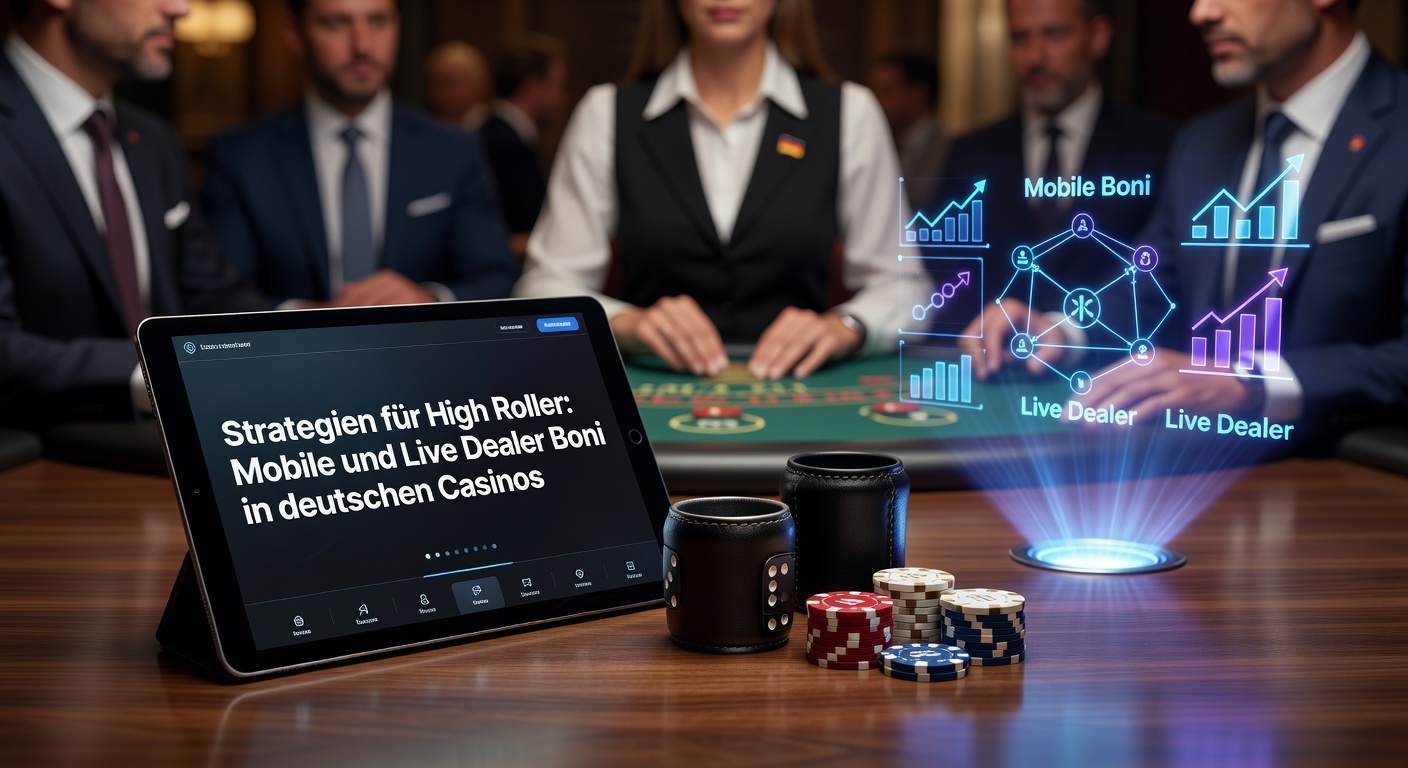 High Roller am Smartphone in einem Live-Casino, mit Bonus-Angeboten im Vordergrund